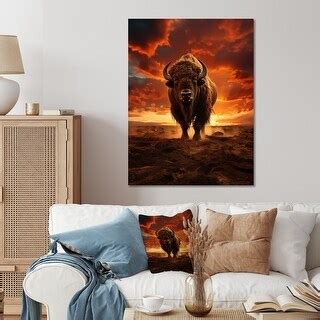 Designart "Orange Brown Buffalo Silhouette Serenade" Animals Bison Metal Wall Art - Bed Bath ...