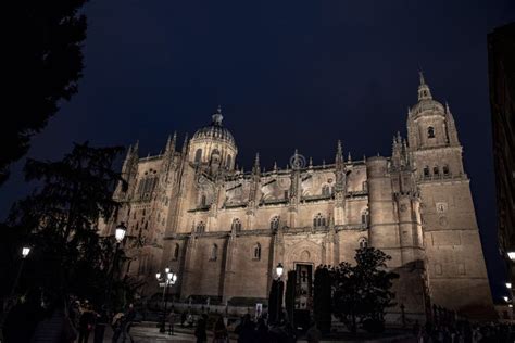 Facade of Salamanca Cathedral at Night Editorial Photo - Image of ...