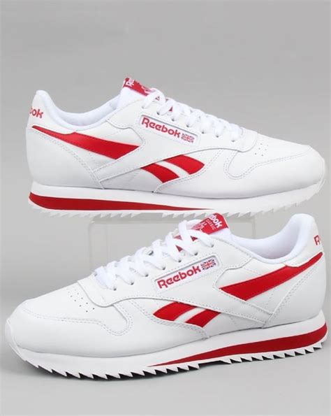 Reebok CL Ripple Leather Trainers White/red,,classic,sneakers,shoes,mens