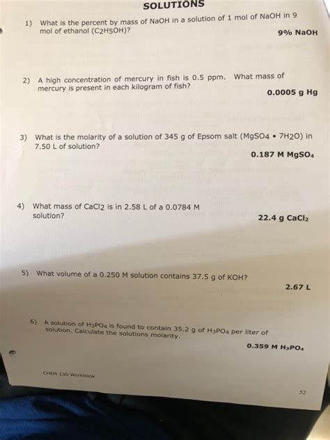 Solved SOLUTIONS 1) What is the percent by mass of NaOH in a | Chegg.com