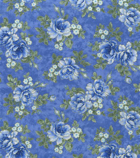 Premium Quilt Cotton Fabric-Blue Floral Light Blue Metallic | JOANN