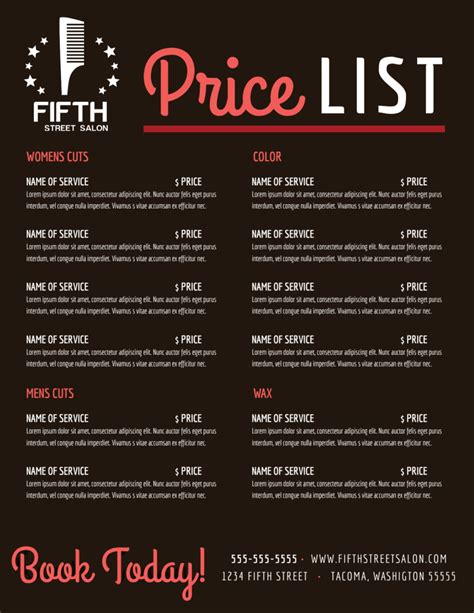 Sample Salon Price List