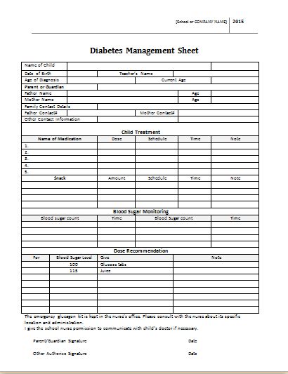 Diabetes Management Sheet Template | Download FREE Sample