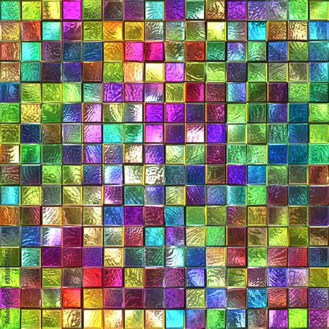 Stained glass seamless texture with square pattern for window, colored glass, 3d illustration ...