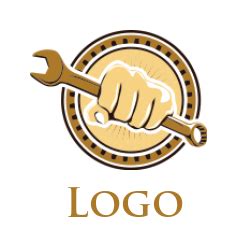 create an auto repair logo hand holding wrench in badge | Logo Template ...