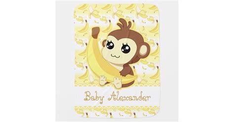 Cute Kawaii monkey holding banana Baby Blanket | Zazzle