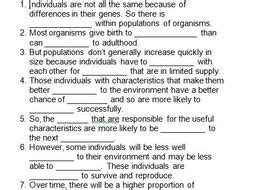 Evolution worksheet | Teaching Resources