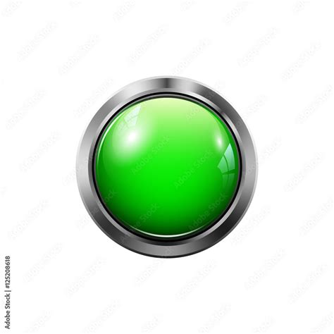 Vector round green button with metal frame, realistic design Stock Vector | Adobe Stock