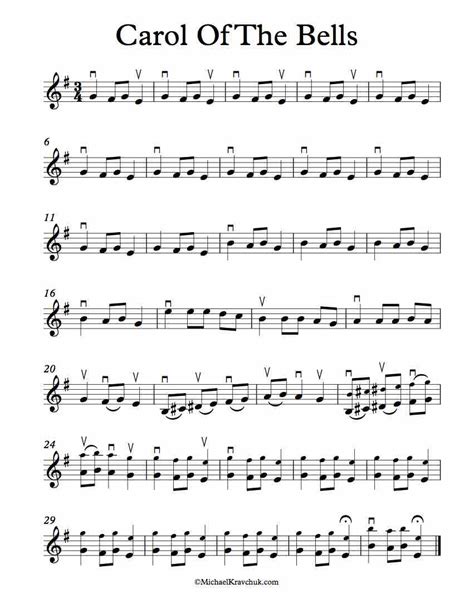 Free Violin Sheet Music – Carol Of The Bells – Michael Kravchuk