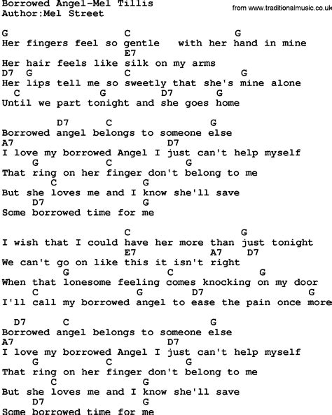 Country Music:Borrowed Angel-Mel Tillis Lyrics and Chords