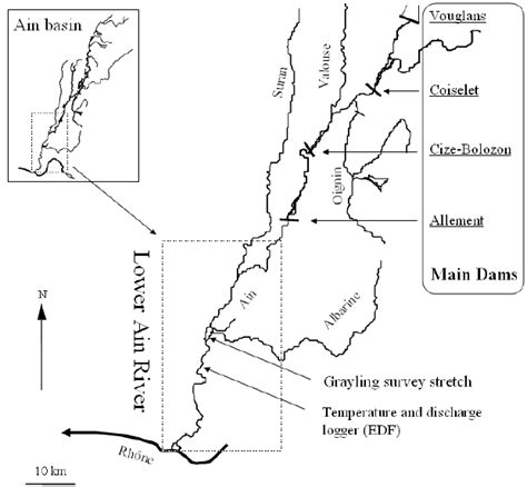 The Ain River in France and the study site location. | Download ...