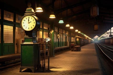 Vintage Train Station Clock in Dim Light Stock Illustration ...