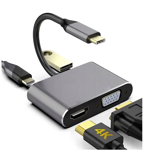 Przejściówka 4w1 Thunderbolt 3 HDMI 4K VGA USB 3.0 - Sklep, Opinie, Cena w Allegro.pl