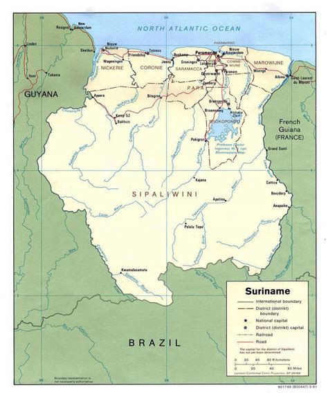 Detailed political and administrative map of Suriname with roads and ...