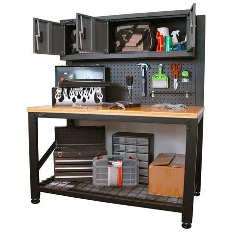 Homak Garage Series 5 ft. Industrial Steel Workbench with Cabinet Storage-GS00659031 at The Home ...