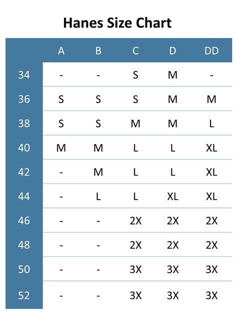 Hanes Bra Sizing Chart