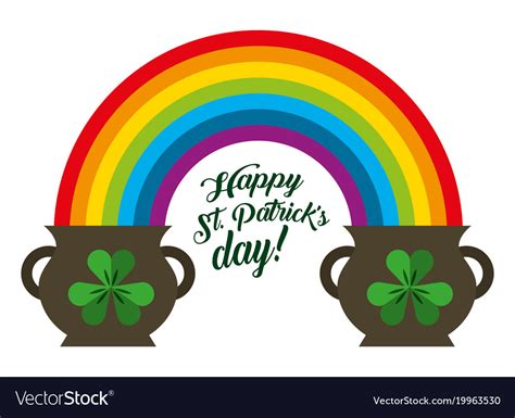 St patricks day pots clover and rainbow symbol Vector Image