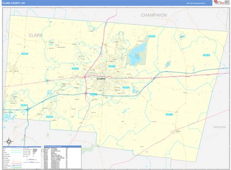 Clark County, OH Zip Code Wall Map Basic Style by MarketMAPS