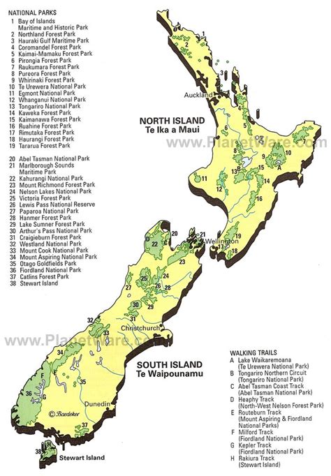 Map of New Zealand National Parks & Walking Trails | PlanetWare