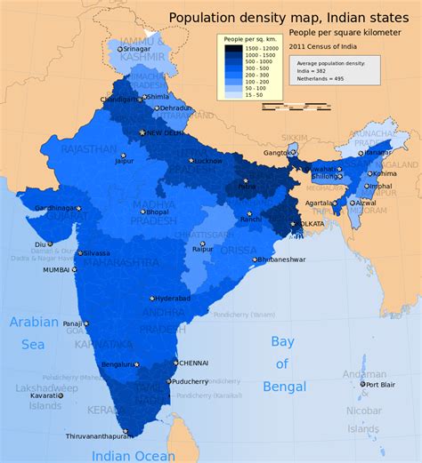 File:2011 Census India population density map, states and union territories.svg - Wikimedia Commons