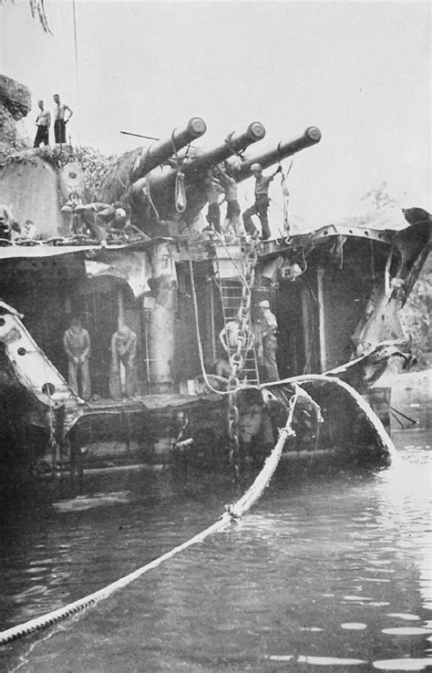 USS Minneapolis (CA-36) after the Battle of Tassafaronga, November 30, 1942. She lost her bow to ...