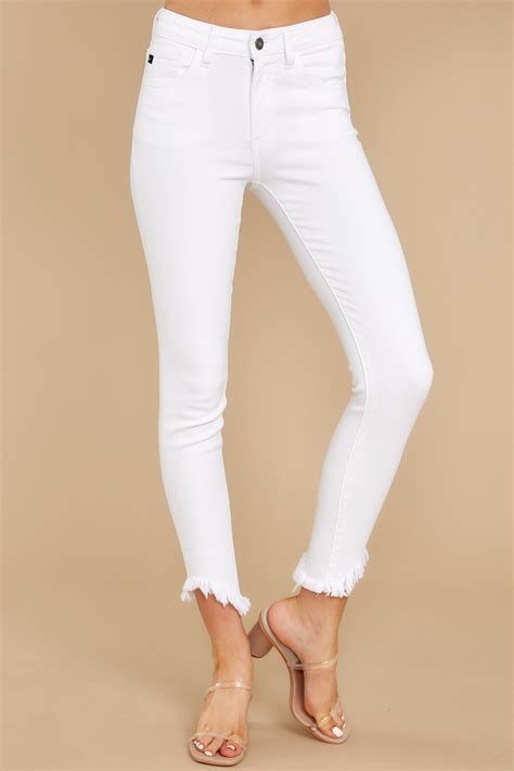 Stylish White Jeans - Distressed Frayed Hem Jeans - Bottoms - $44 | White skinny jeans, Womens ...