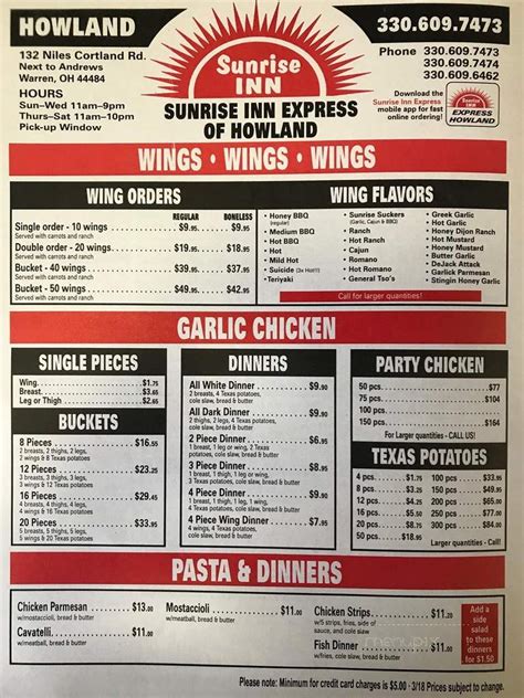 Online Menu of Sunrise Inn Express, Warren, OH