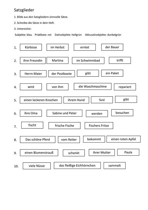 Satzglieder | Satzglieder, Einfache sätze, Arbeitsblätter