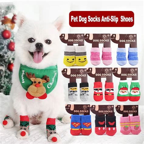 4pcs/Set Cute Autumn Winter Pet Pet SocksDog Socks Anti Slip Thick ...