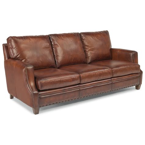 Flexsteel Latitudes - Maxfield Rustic Leather Sofa with Nailhead Trim ...