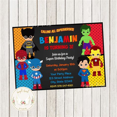 Superhero Boys Birthday Invitation, Superheroes Birthday Invitation, Superheroes Kids Party ...