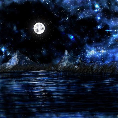 Moon at night - Paintings - Digital Art, Landscapes & Nature, Lakes & Ponds - ArtPal