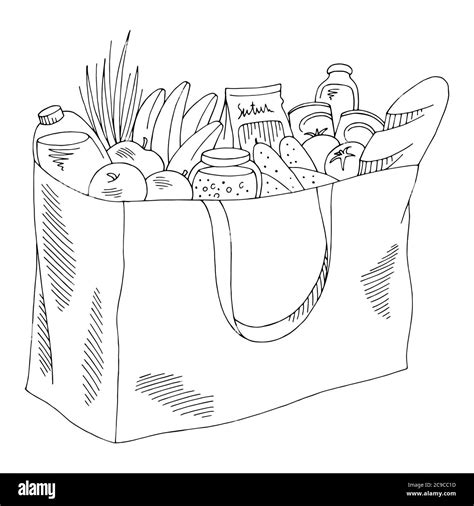 Grocery bag graphic isolated black white sketch illustration vector Stock Vector Image & Art - Alamy