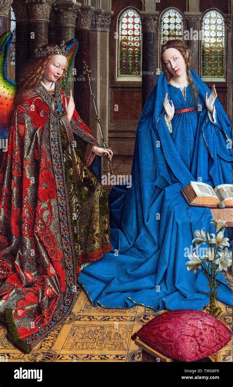 Jan van Eyck, The Annunciation, painting detail, circa 1434 Stock Photo ...