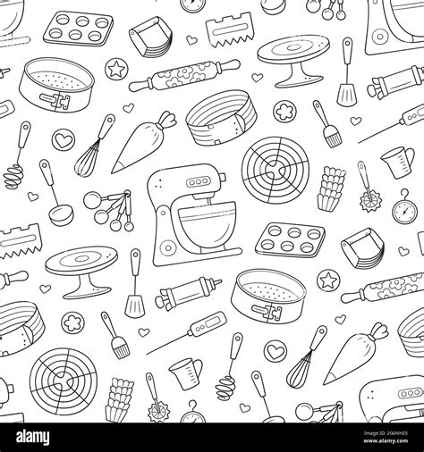 Seamless pattern with tools for making cakes, cookies and pastries ...