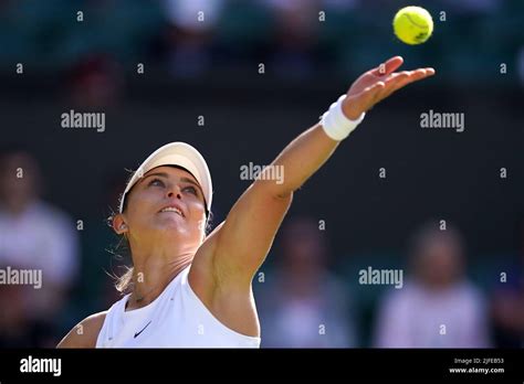 Paula Badosa serving against Petra Kvitova during day six of the 2022 ...