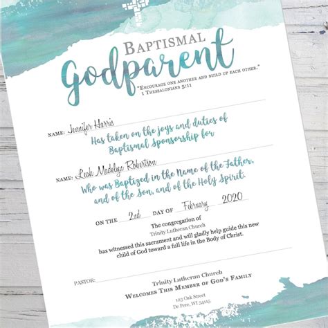 Baptism Godparent Certificate Printable Instant Download Church ...