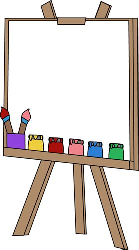 Blank Paint Easel Clip Art Image - an art easel with a blank canvas, jars of paint, and paint ...