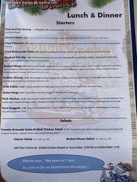 Menu at The Beach Bucket pub & bar, Ormond Beach