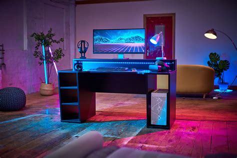 Buy RestRelax - Simulator Gaming Desk, UK's #1 Gaming Desk With LED Lights 160CM x 91.5CM x 72CM ...