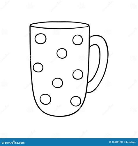 Coffee Mug Line Icon. Black and Whitetea Cup Vector Illustration. Linear Art Polka Dot Crockery ...