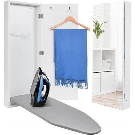 Ivation Wall Mounted Ironing Board Cabinet with Mirror, Foldable Ironing Storage Station ...