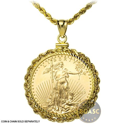 Buy Solid 14k Gold Coin Bezel Pendant - $25 1/2 oz Gold Eagle (27mm) - Diamond Cut Rope Edge - 1 ...