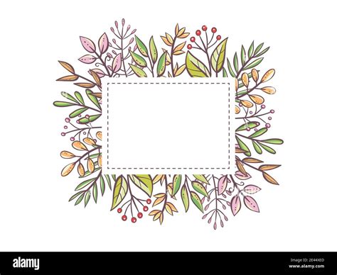 Cute leaves frame template. Hand drawn leaves and berries with an ...