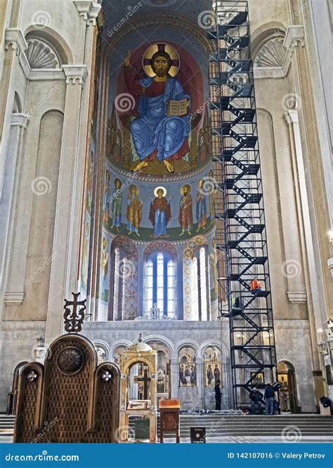 Interior View of the Premises Holy Trinity Cathedral in Tbilisi Inside ...