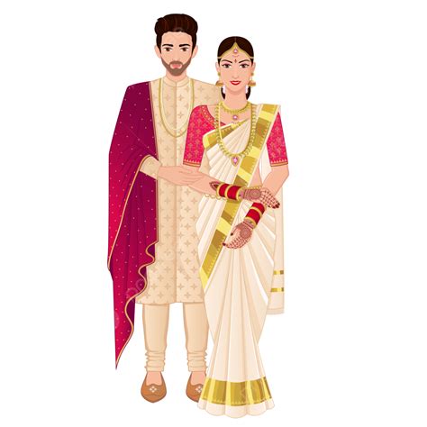 South Indian Wedding Couple Standing Wearing Silk Saree And Sherwani, Wedding Couple, Outfit ...