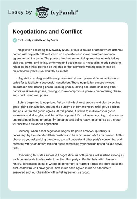 Negotiations and Conflict - 663 Words | Report Example