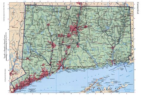 Large detailed roads and highways map of Connecticut state with relief ...