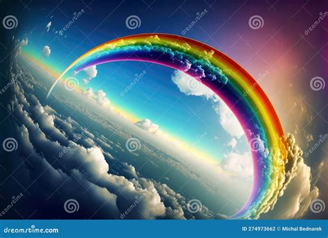 Rainbow Above Clouds in Blue Sky. Wide Angle Stock Illustration - Illustration of cloud, aerial ...