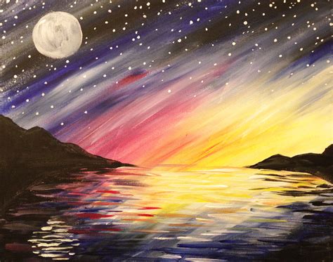 Paint Nite - Nite Sky Reflection | Painting, Night sky painting, Night painting